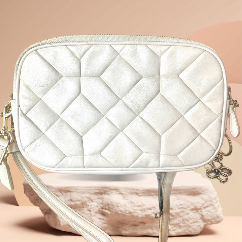 COACH White Quilted Double Zip Leather Crossbody Bag - Picture 2 of 4